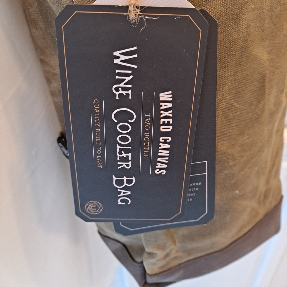Legacy Brown Waxed Canvas and Leather Double Wine Cooler Tote Bag - Picture 3 of 8